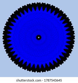 
la flor azul mandala que tiene ciento noventa y seis pétalos y siete círculos que se emparejan