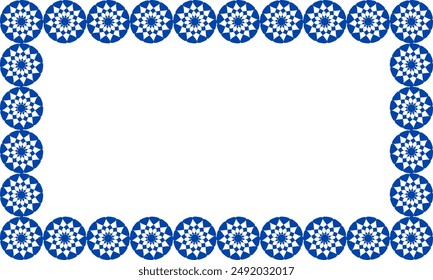 Blue Mandala frame, repeat pattern on white background, replete image, design for fabric printing