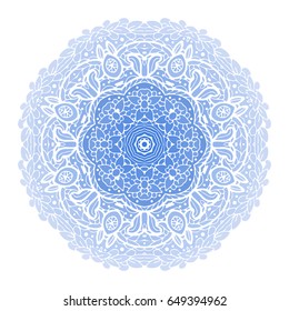 Blue   mandala isolated on white  background.  Hand-drawn illustration. Vector.