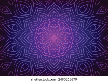 Blue mandala neon technology pattern background. vector illustration.