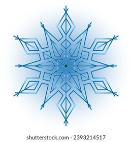Blue mandala on white background. Decorative design element for winter mood. Christmas snowflake ornament vector illustration. Geometric pattern with star. 
