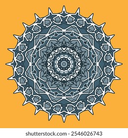 Mandala azul sobre fondo amarillo. Diseño para panel de pared, placa, mantel y otros. Ilustración vectorial