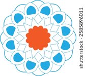 blue mandala with orange commination flower 