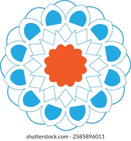 blue mandala with orange commination flower 