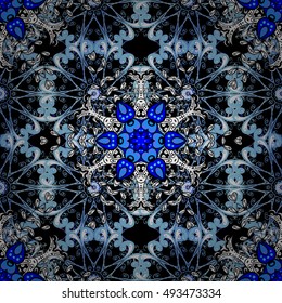 Blue mandala ornament background. Vector image. Blue.