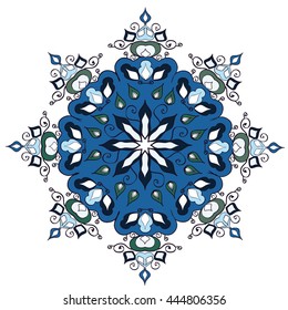 blue mandala pattern design. Vintage ethnic background frame. Vector illustration.