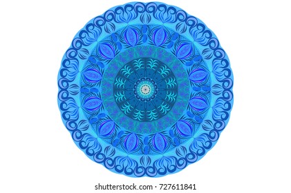 Blue of Mandala. Round Ornament Pattern. Geometric circle element made in vector colorful line and white  background.