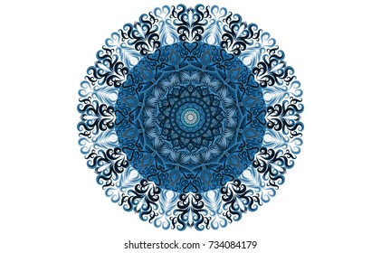 Blue of Mandala. Round Ornament Pattern. Geometric circle element made in vector colorful line background.