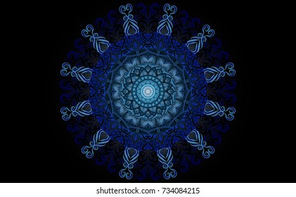 Blue of Mandala. Round Ornament Pattern. Geometric circle element made in vector colorful line background.