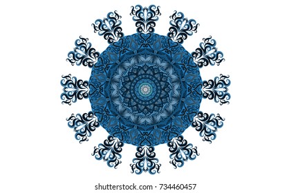 Blue of Mandala. Round Ornament Pattern. Geometric circle element made in vector colorful line background.