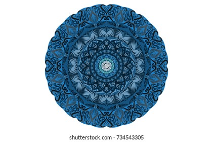 Blue of Mandala. Round Ornament Pattern. Geometric circle element made in vector colorful line background.