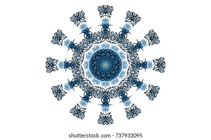 Blue of Mandala. Round Ornament Pattern. Geometric circle element made in vector abstract background.