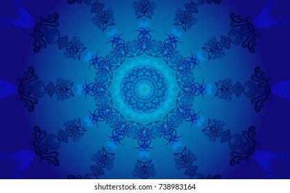 Blue of Mandala. Round Ornament Pattern. Geometric circle element made in vector abstract background.