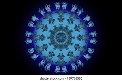 Blue of Mandala. Round Ornament Pattern. Geometric circle element made in vector abstract background.