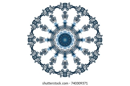 Blue of Mandala. Round Ornament Pattern. Geometric circle element made in vector abstract background.