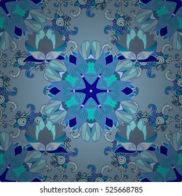 Blue mandalas. Winter snowflakes. Vector illustration. Frosty pattern.
