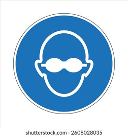 Blue mandatory sign indicating the requirement of wearing safety glasses or eye protection.