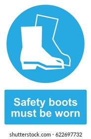 Blue Mandatory Sign isolated on a white background -  Safety boots must be worn