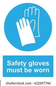 Blue Mandatory Sign isolated on a white background -  Safety gloves must be worn