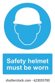 Blue Mandatory Sign isolated on a white background -  Safety helmet must be worn