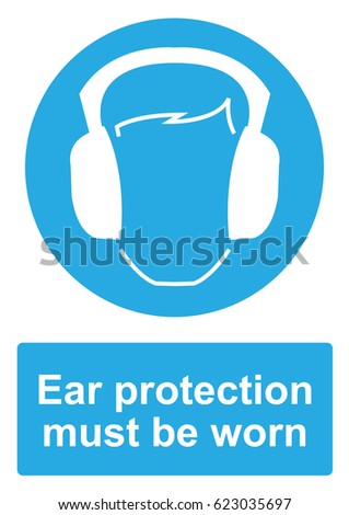 Blue Mandatory Sign isolated on a white background - Ear protection must be worn