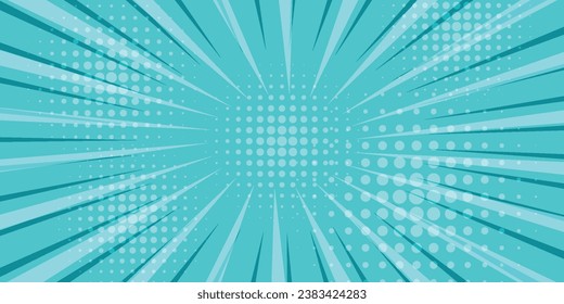 Blue Manga anime action frame lines with halftones. Pop art retro background with exploding rays of lightning comic style, vector illustration.