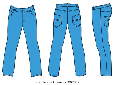 Blue man's jeans (front, back, side views)