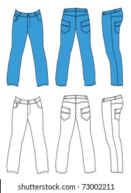 Blue Man's Jeans (front, Back, Side Views)