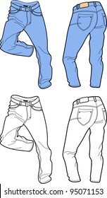 Blue Mans Jeans Front Back Views Stock Vector (Royalty Free) 95071153 ...