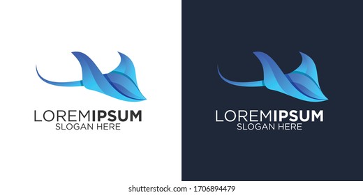 Blue manta logo design template