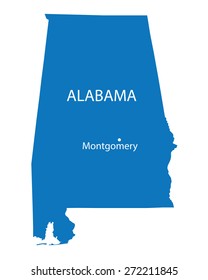 blue map of Alabama State with indication of Montgomery