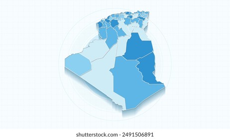 Blue Map of Algeria, Algeria map with borders of the states, country high detailed illustration map.