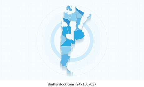 Blue Map of Argentina, Argentina map with borders of the states, country high detailed illustration map.