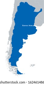 blue map of Argentina with the indication of capital city - Buenos Aires