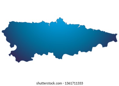 Blue map of Asturias.