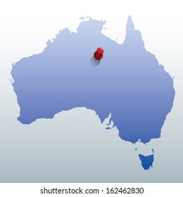 blue map of Australia with red push pin