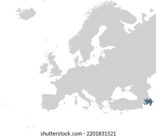 Blue Map of Azerbaijan within gray map of European continent