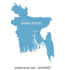blue map of Bangladesh with indication of Dhaka