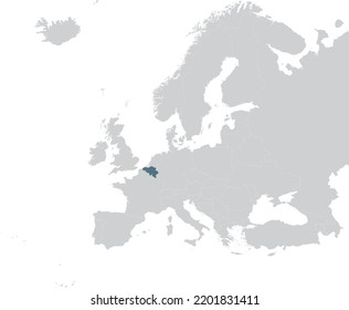 Blue Map of Belgium within gray map of European continent