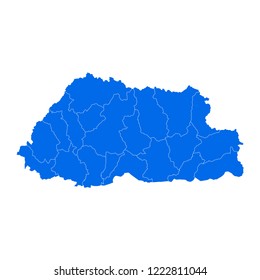 Blue map of Bhutan