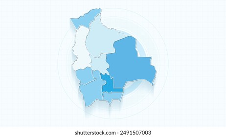 Blue Map of Bolivia, Bolivia map with borders of the states, country high detailed illustration map.
