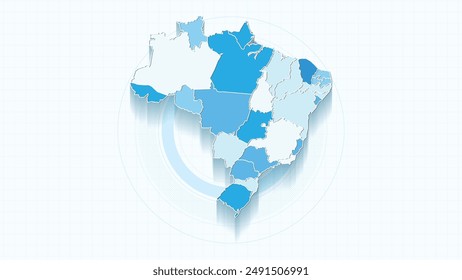 Blue Map of Brazil, Brazil map with borders of the states, country high detailed illustration map.