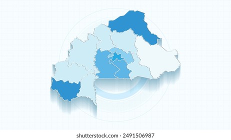 Blue Map of Burkina Faso, Burkina Faso map with borders of the states, country high detailed illustration map.