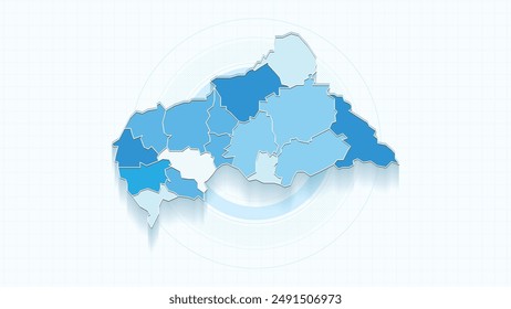 Blaue Karte der Zentralafrikanischen Republik, Zentralafrikanische Republik Karte mit Grenzen der Staaten, Land hoch detaillierte Illustration Karte.