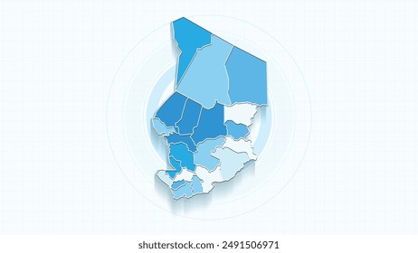 Blue Map of Chad, Chad map with borders of the states, country high detailed illustration map.