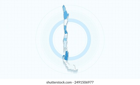 Blue Map of Chile, Chile map with borders of the states, country high detailed illustration map.