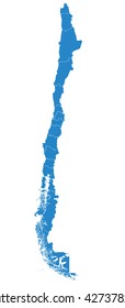 blue map of Chile with indication of Santiago