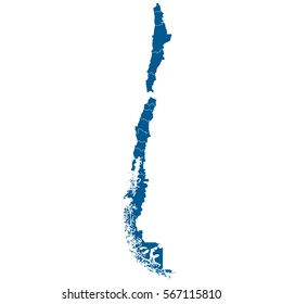 blue map of Chile with indication of Santiago