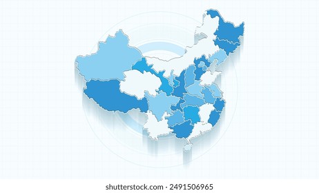 Blue Map of China, China map with borders of the states, country high detailed illustration map.