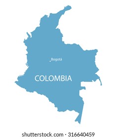 blue map of Colombia with indication of Bogota